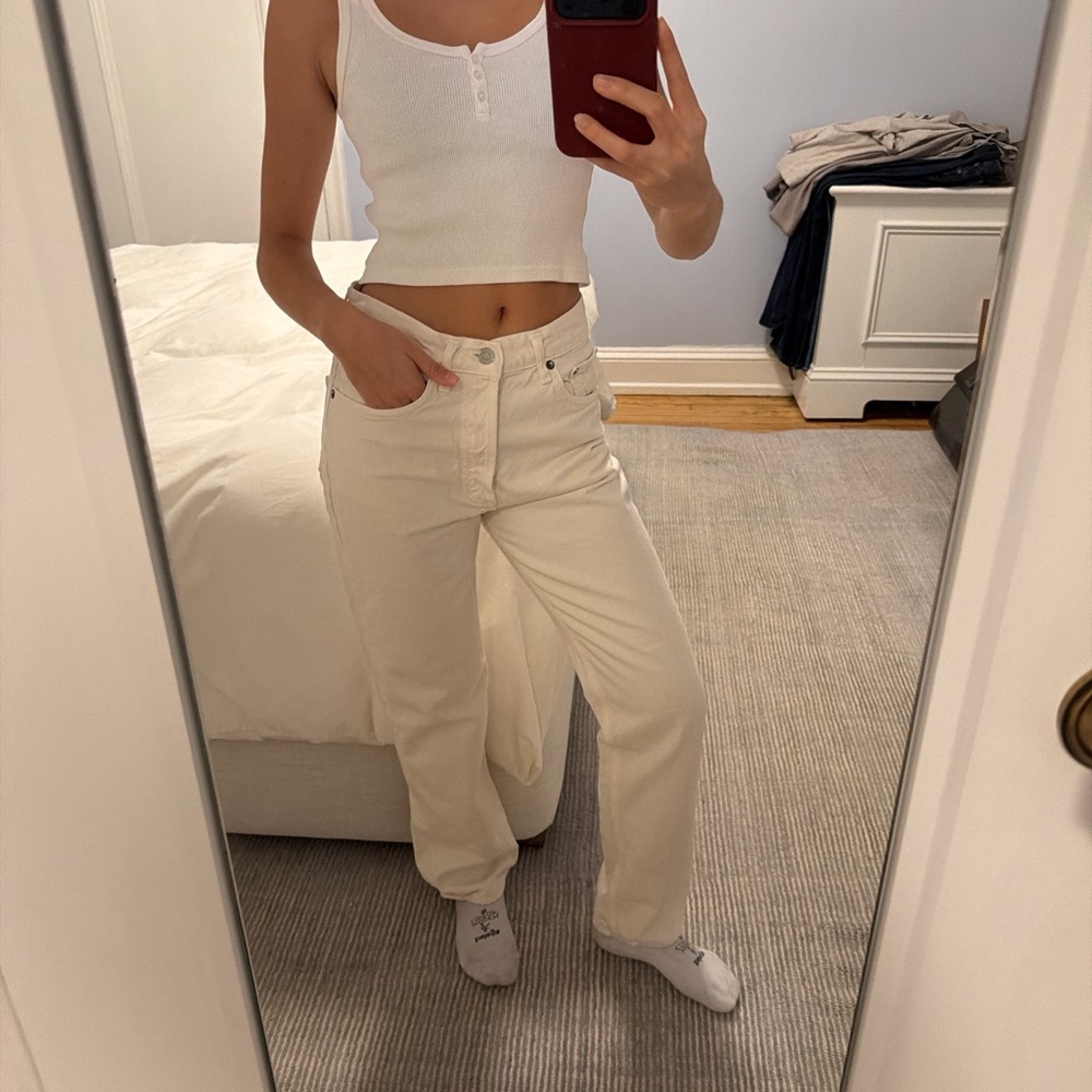 Agolde high rise straight leg white jeans with buttons